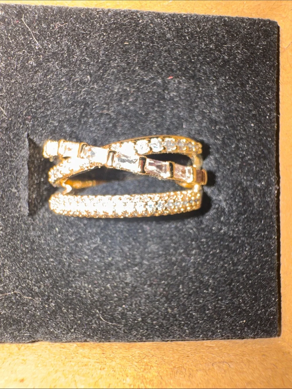 bp Gold Crisscross Pave Ring with Baguette Accents
